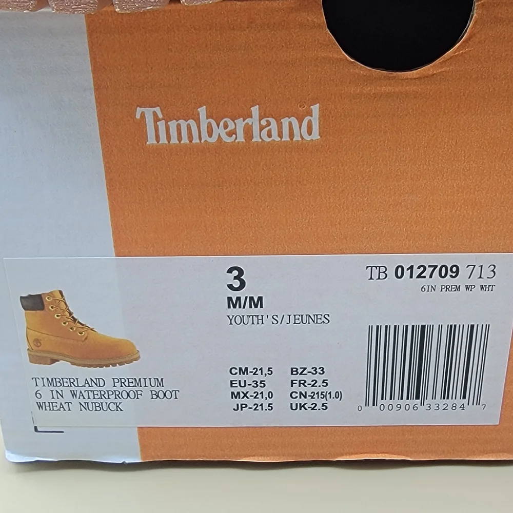 Timberland Premium 6 Inch Waterproof Wheat Boots Youth Kids Size 3 M New W/Box